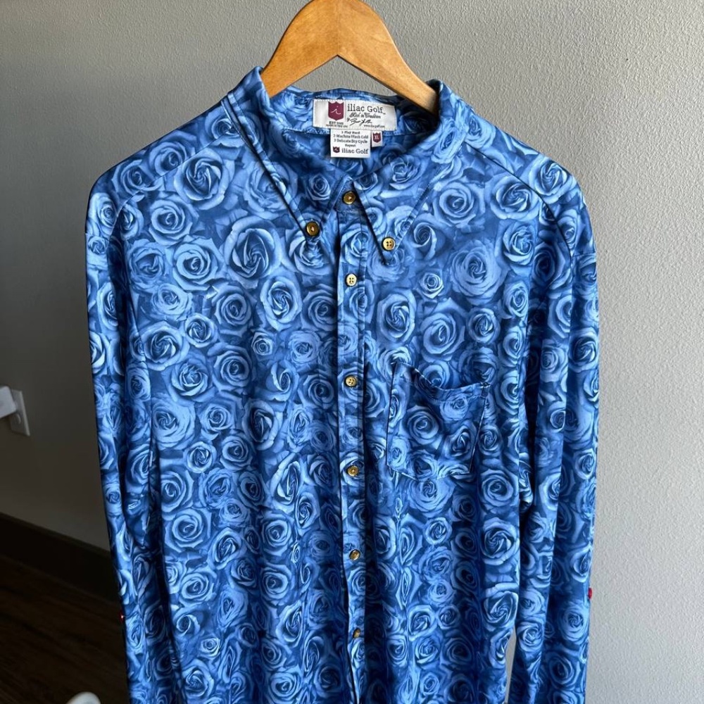 iliac Golf Handmade Men's XL Blue Rose Shirt Premium